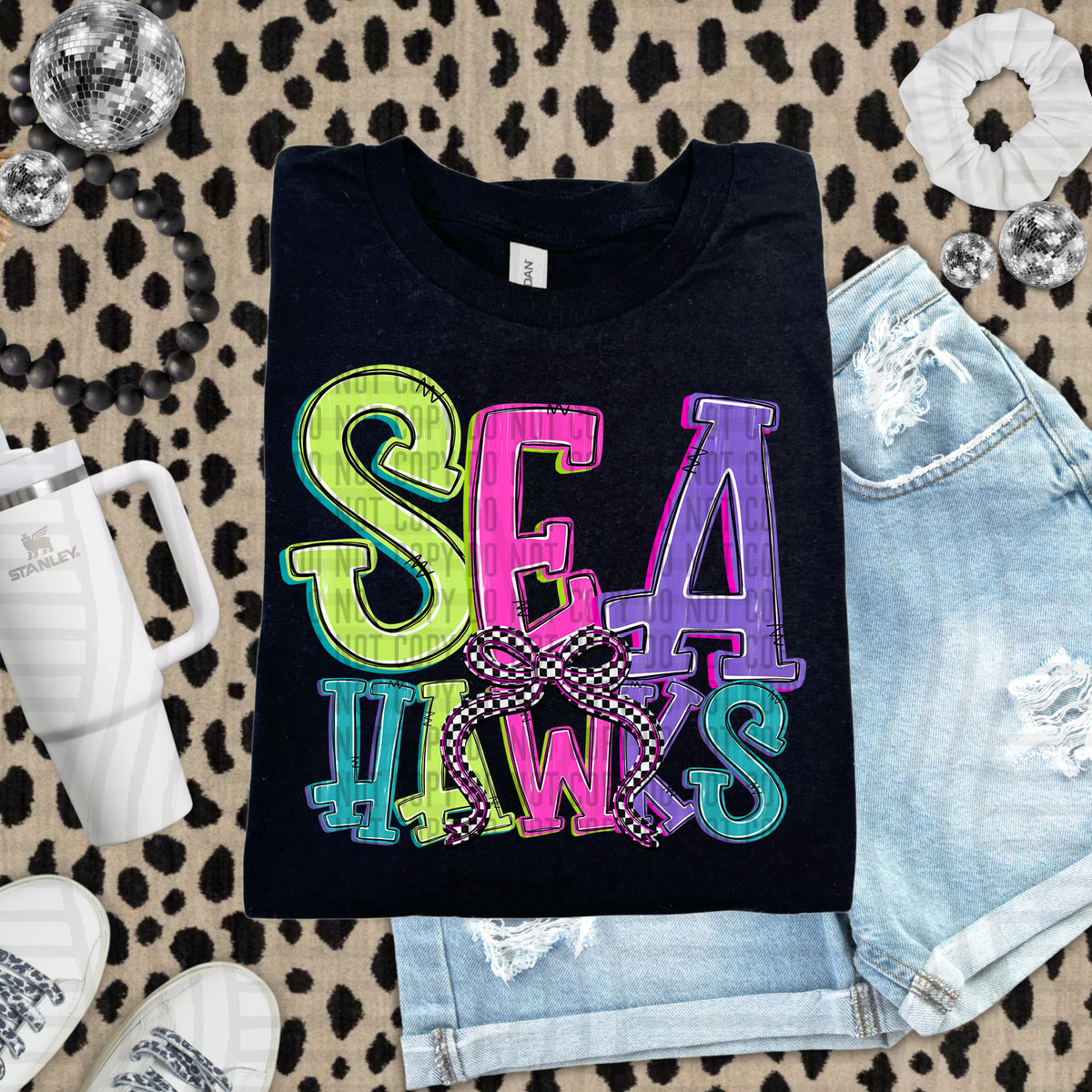 Seahawks stacked neon colors with checkered bow (caplinger) DTF Transfer