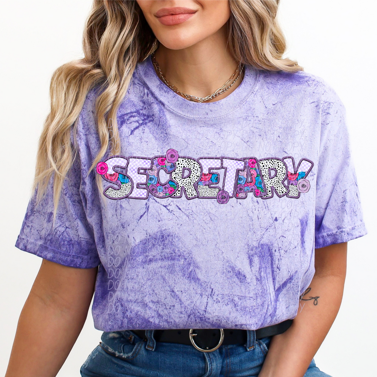 Secretary Floral Purple Checkered (CITY) DTF transfer