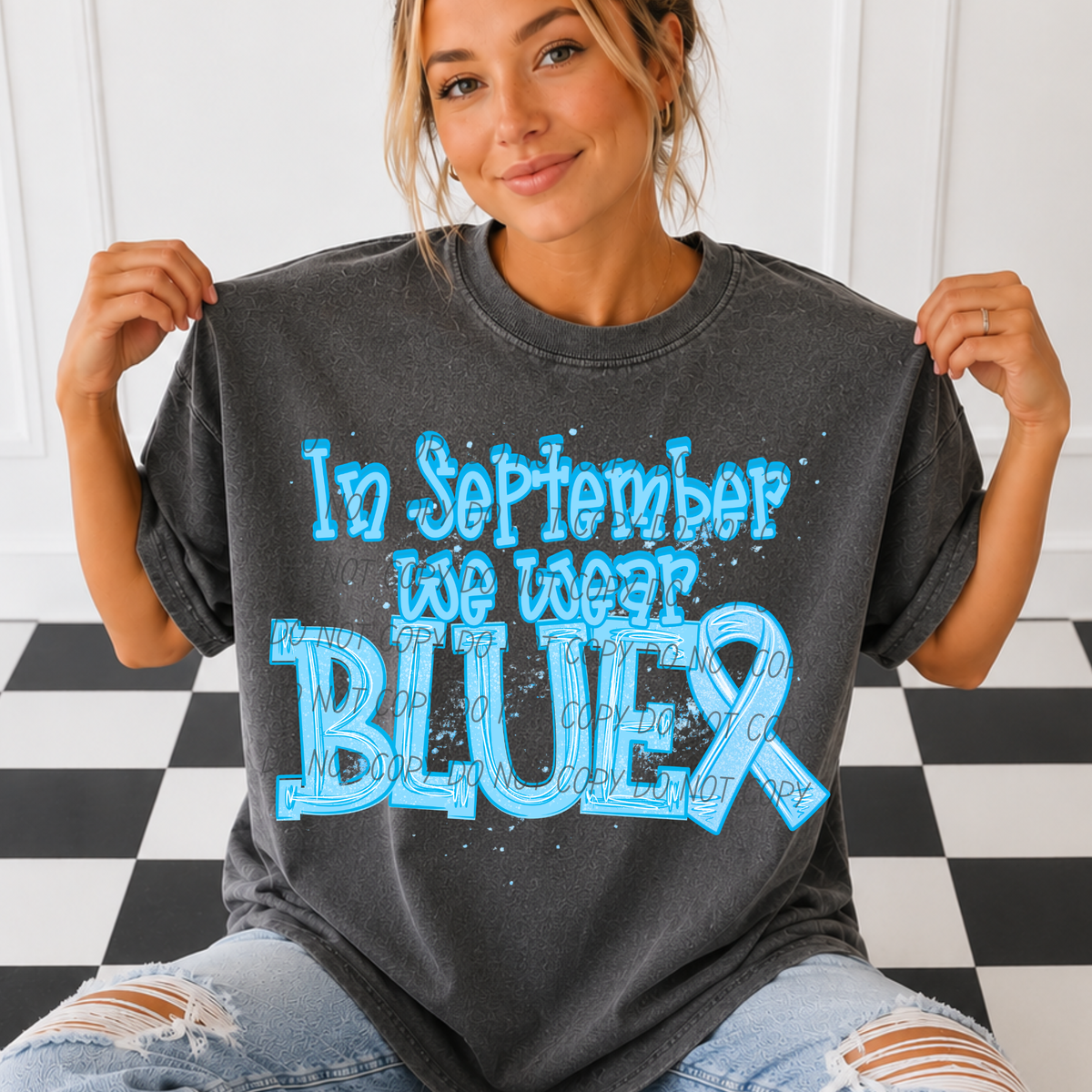 In Sept we wear BLUE- blue outline (CITY) DTF Transfer
