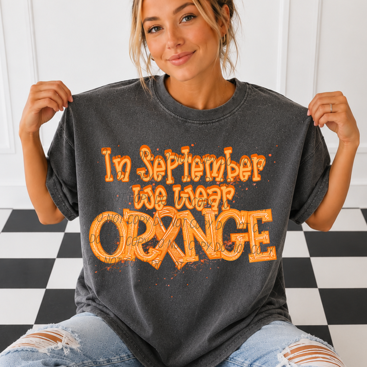 In Sept we wear ORANGE- orange outline (CITY) DTF Transfer