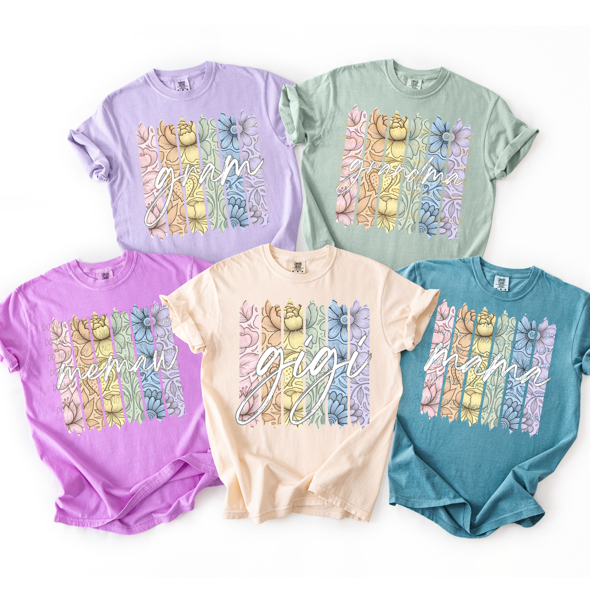 set 1 rainbow floral paint stripes (city) DTF Transfer