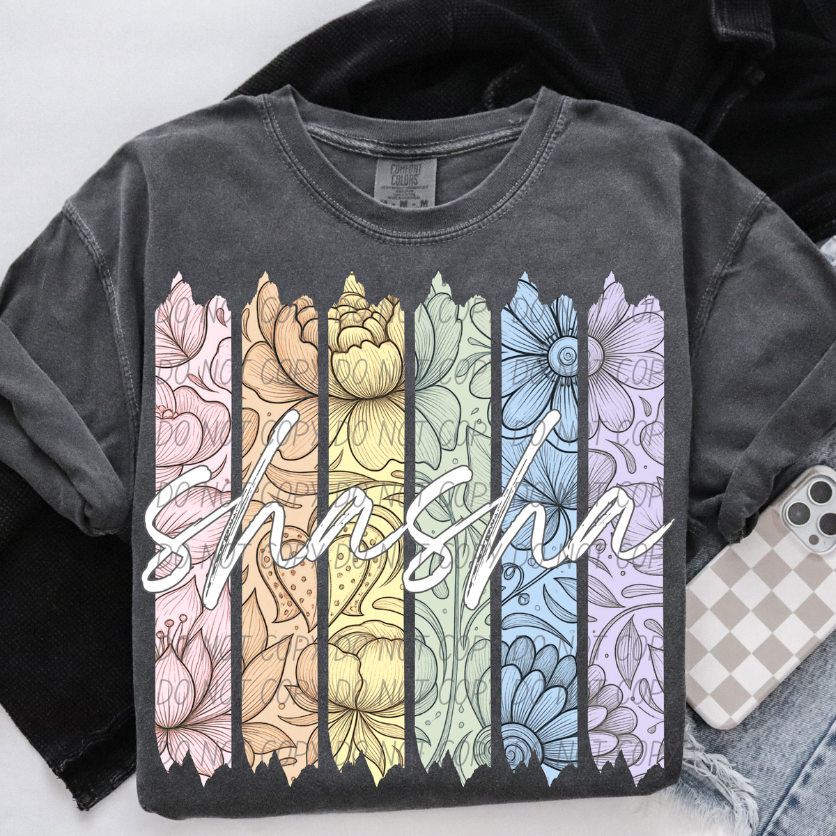 shasha 2 rainbow floral paint stripes (city) DTF Transfer