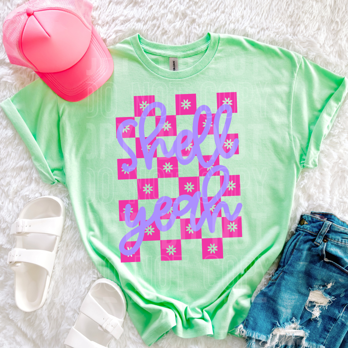 Shell yeah pink checkered (SBB) DTF Transfer
