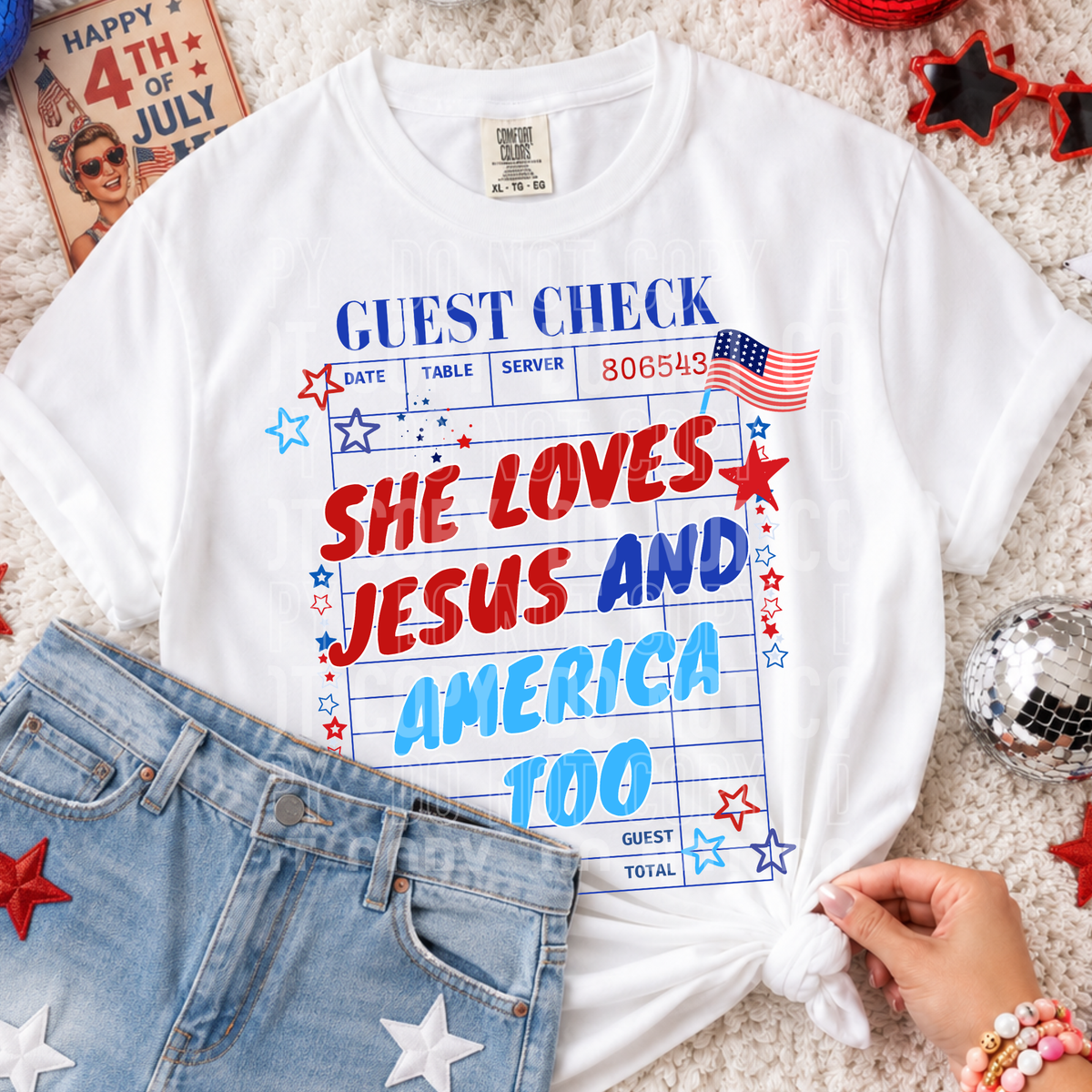 Guest check she loves Jesus and America too (SBB) DTF Transfer