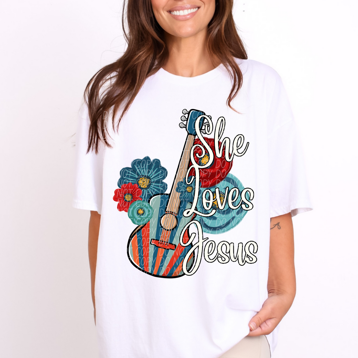 She loves Jesus Floral guitar (CITY) DTF transfer