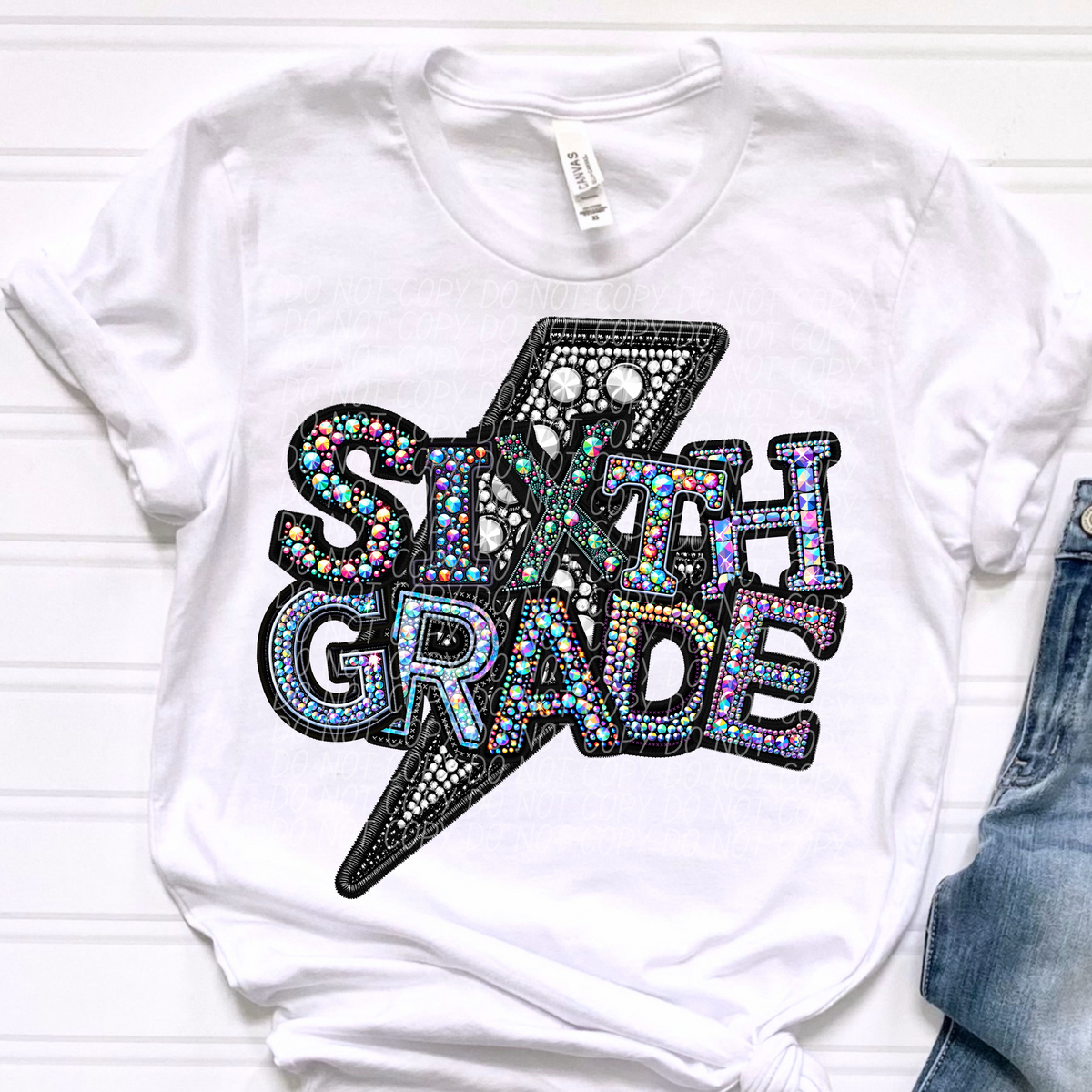 Sixth grade lightning bolt rhinestones (city) 45285 DTF transfers