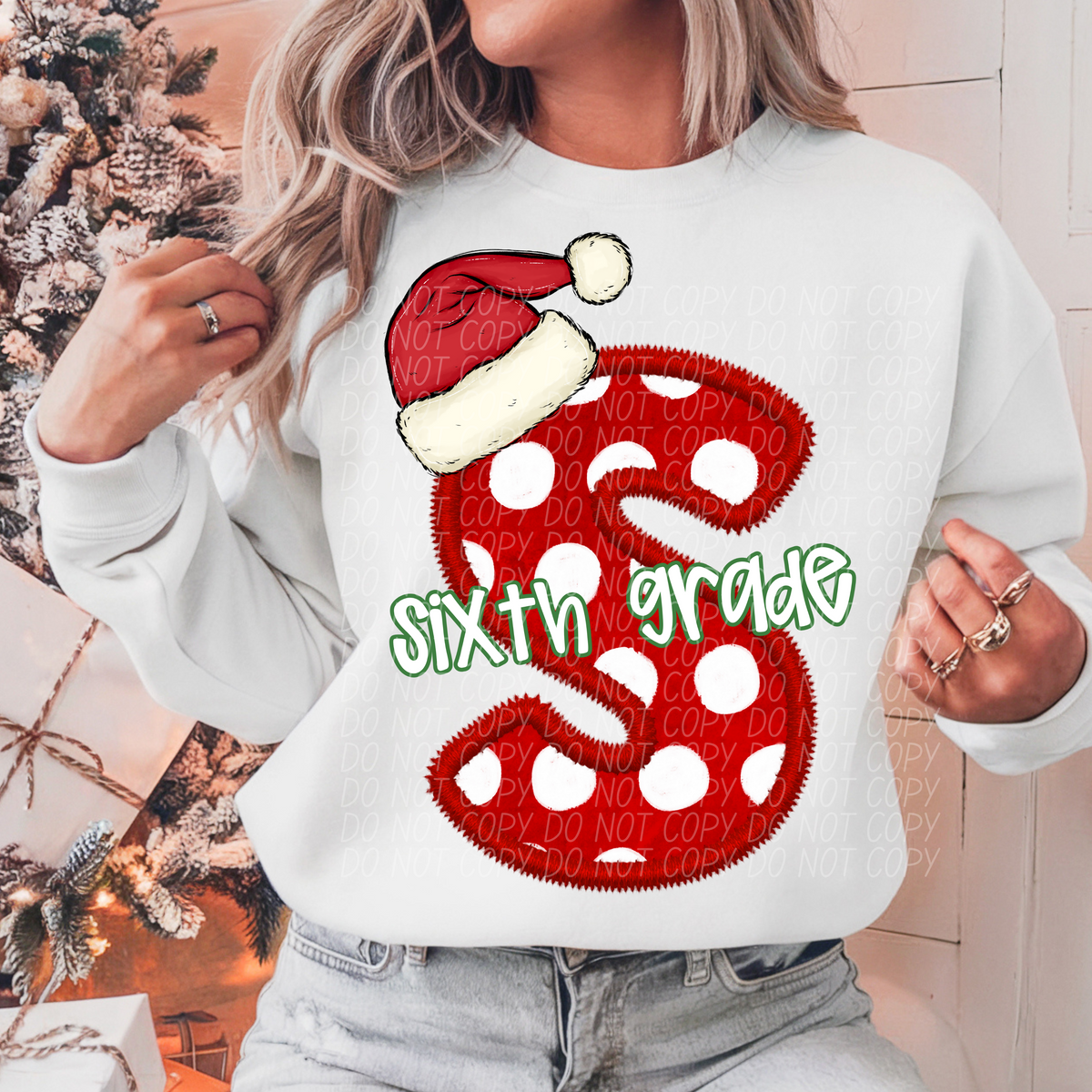 Sixth Grade Christmas Faux Embroidery 66603 DTF transfer