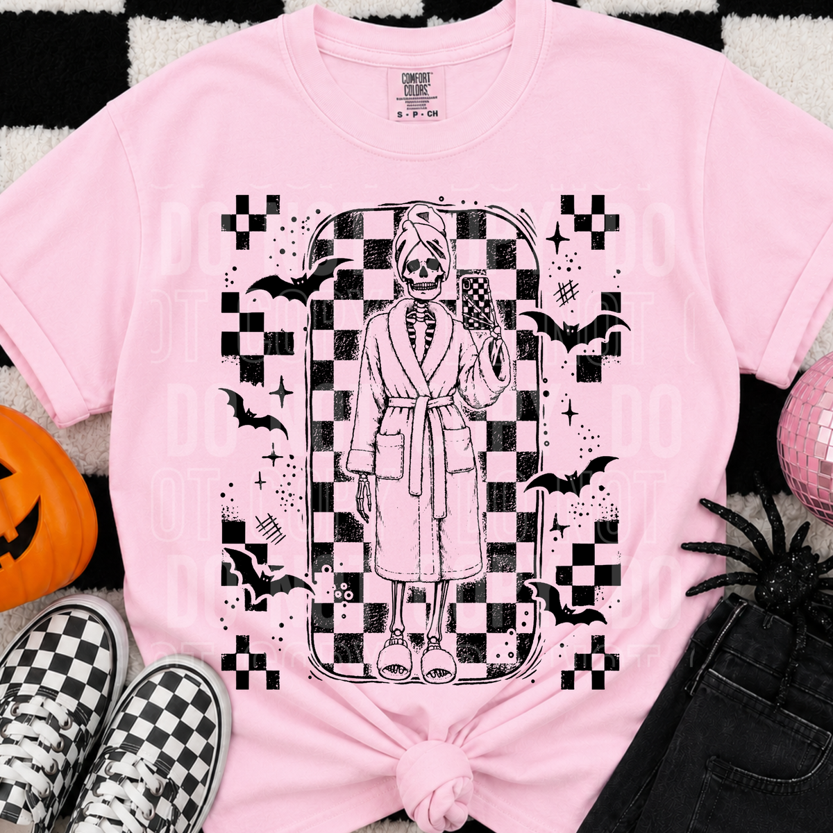 Skeleton selfie black checker (SBB) DTF Transfer