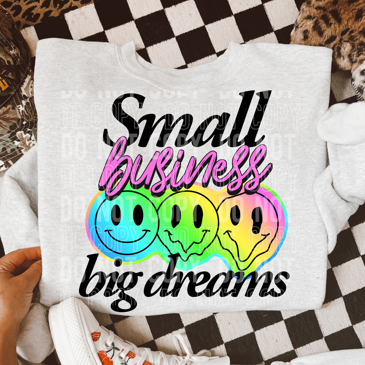 Small business big dreams colorful smiley faces (SBB) DTF Transfer