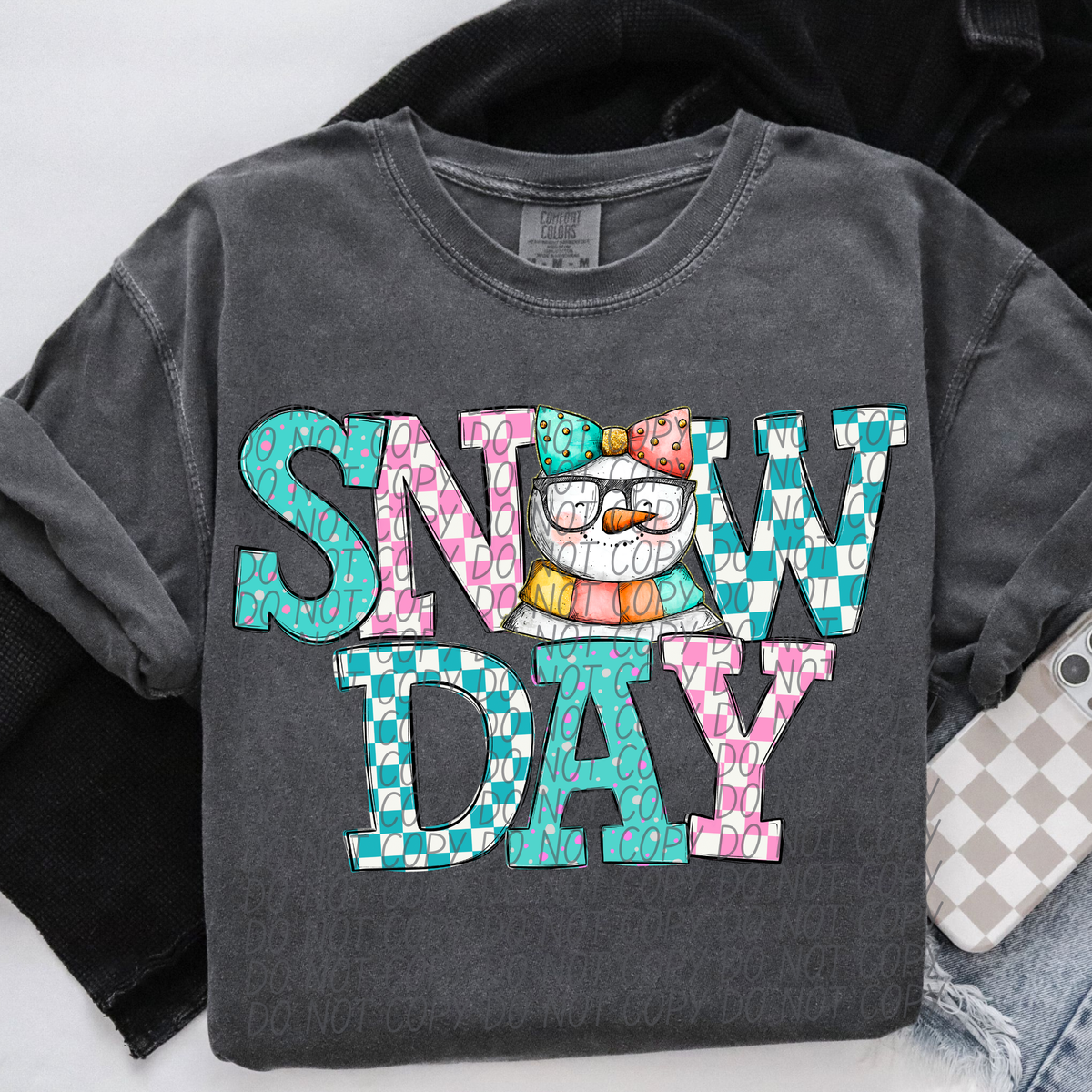 Snow day pink and blue checker (City) DTF Transfer