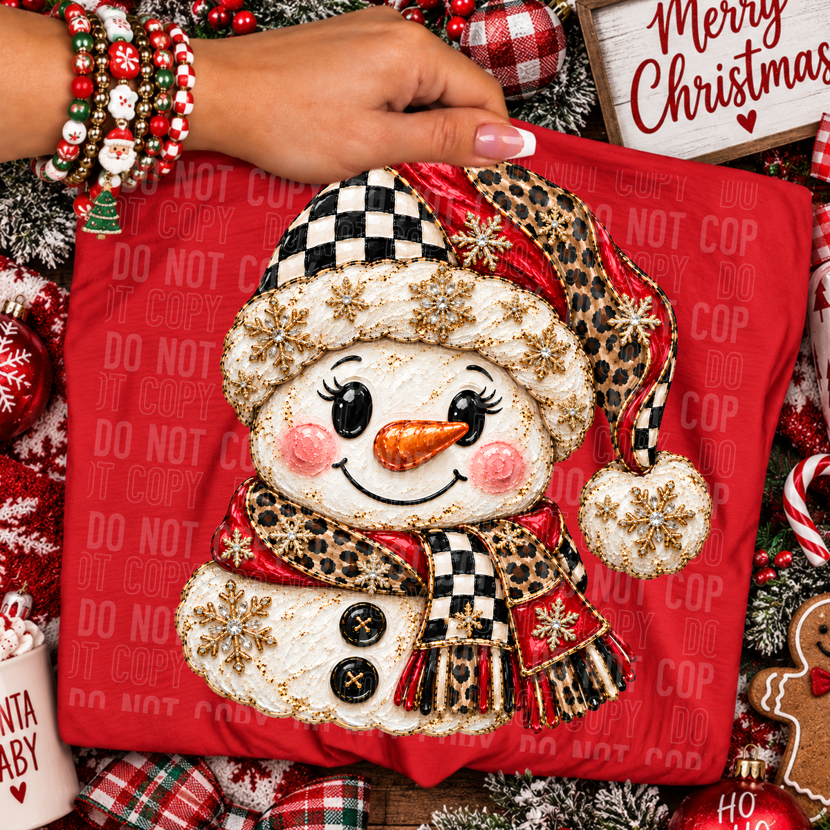 Snowman Checkered Leopard Hat (SBB) DTF Transfer