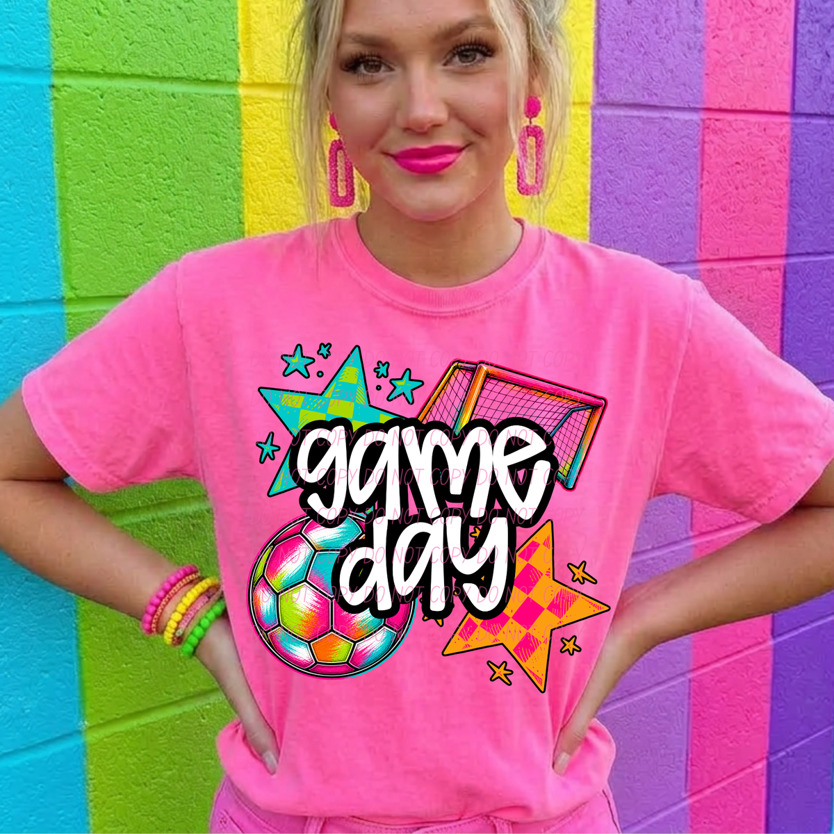 soccer game day neon items in background (city) DTF Transfer