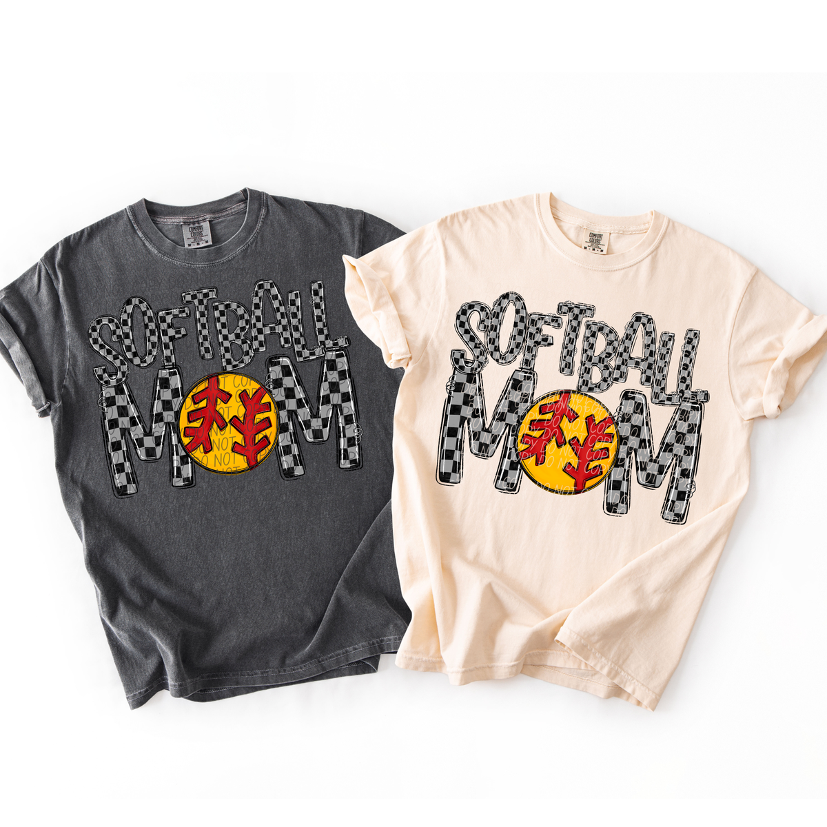 Softball mom black and gray checkered (City) DTF Transfer