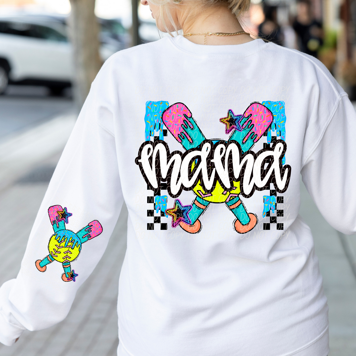 Softball mama bats sleeve drip (CITY) DTF transfer