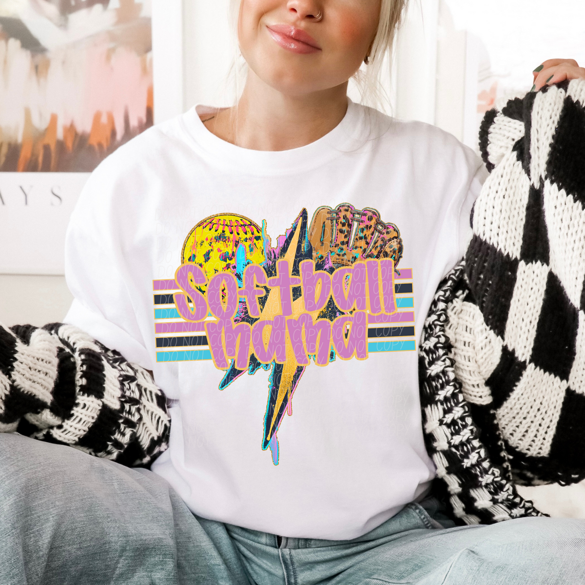 Geode Bolt Softball Mama with Mitt (CITY) DTF transfer