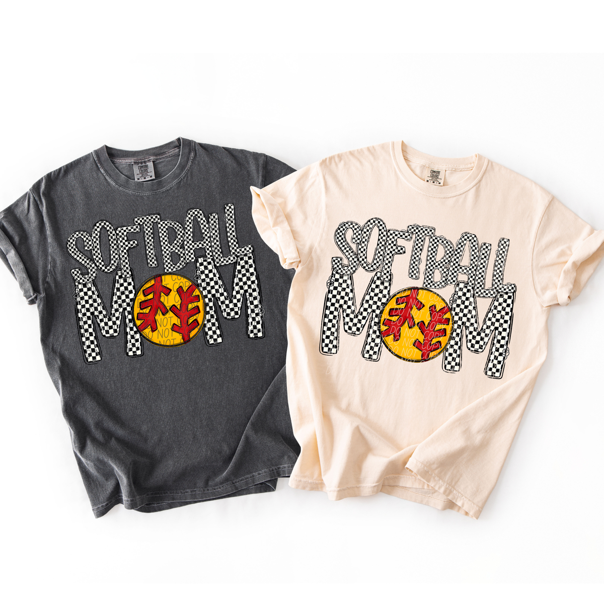 Softball mom black and white checkered (City) DTF Transfer