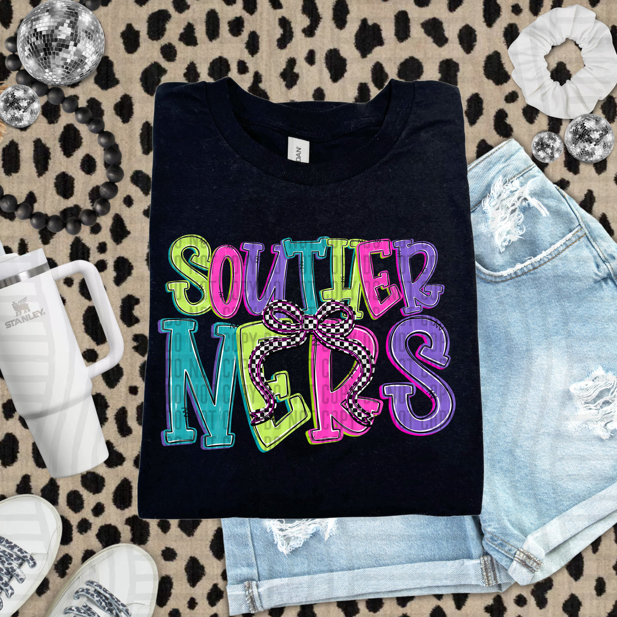 Southerners stacked neon colors with checkered bow (caplinger) DTF Transfer