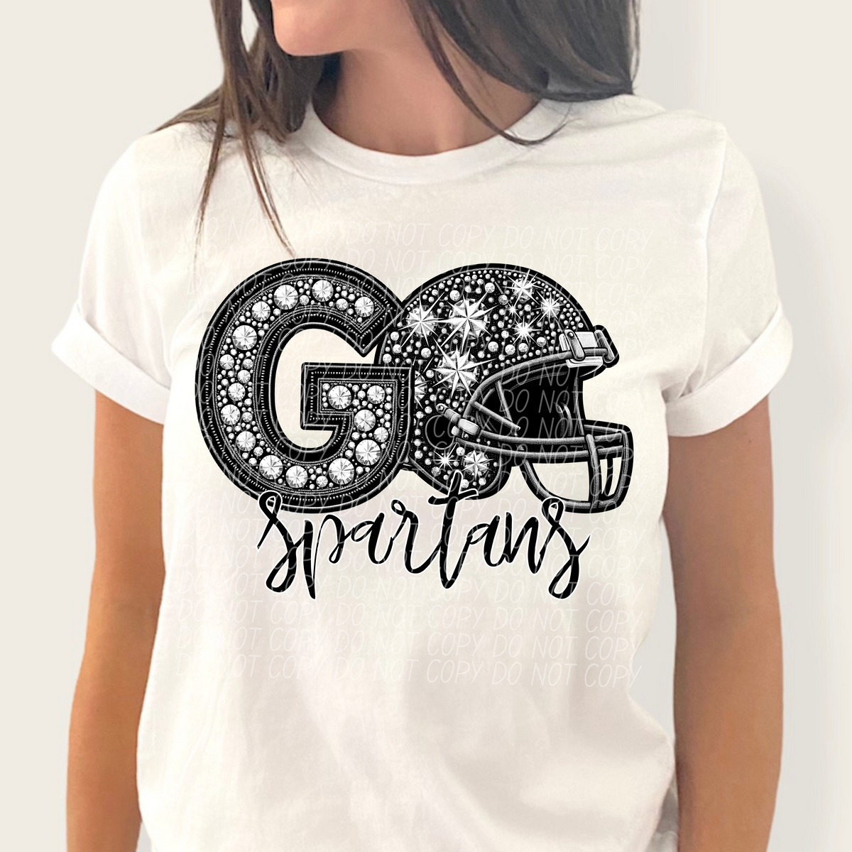 Go spartans helmet and rhinestones CITY 45012 DTF transfer
