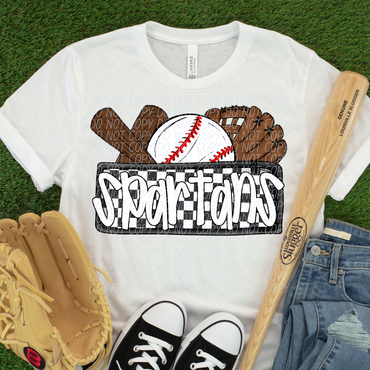 Spartans (Bat, Baseball, Glove, Checkered background) (City)