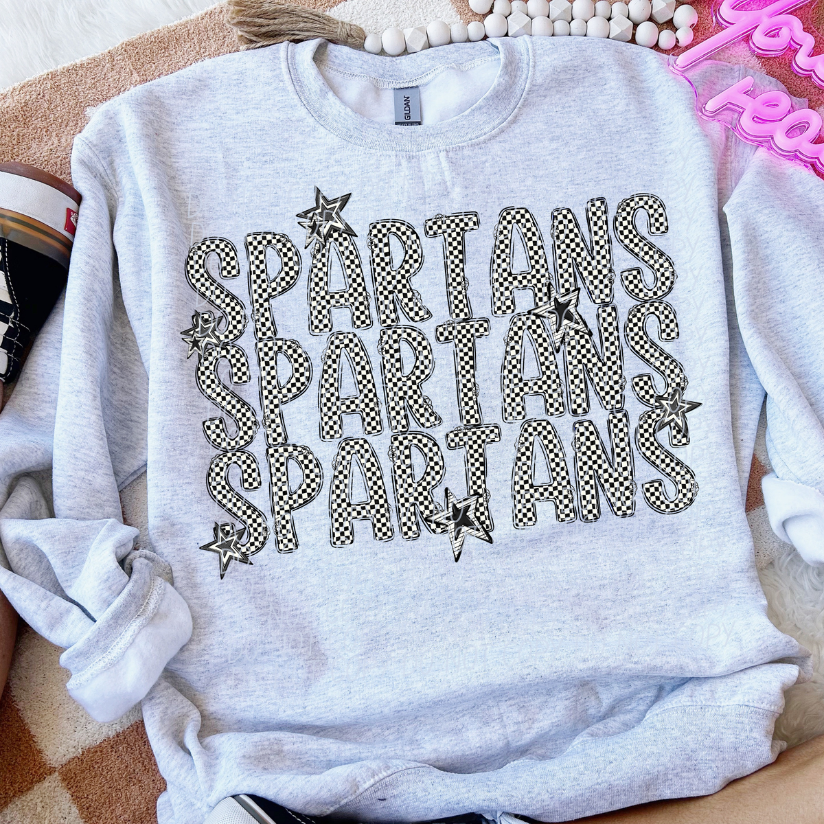 Spartans checker star stacked (City)DTF transfer