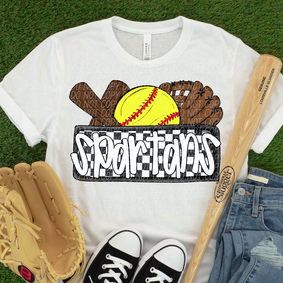 Spartans (Bat, Softball, Glove, Checkered background) (City) DTF transfer (Copy)