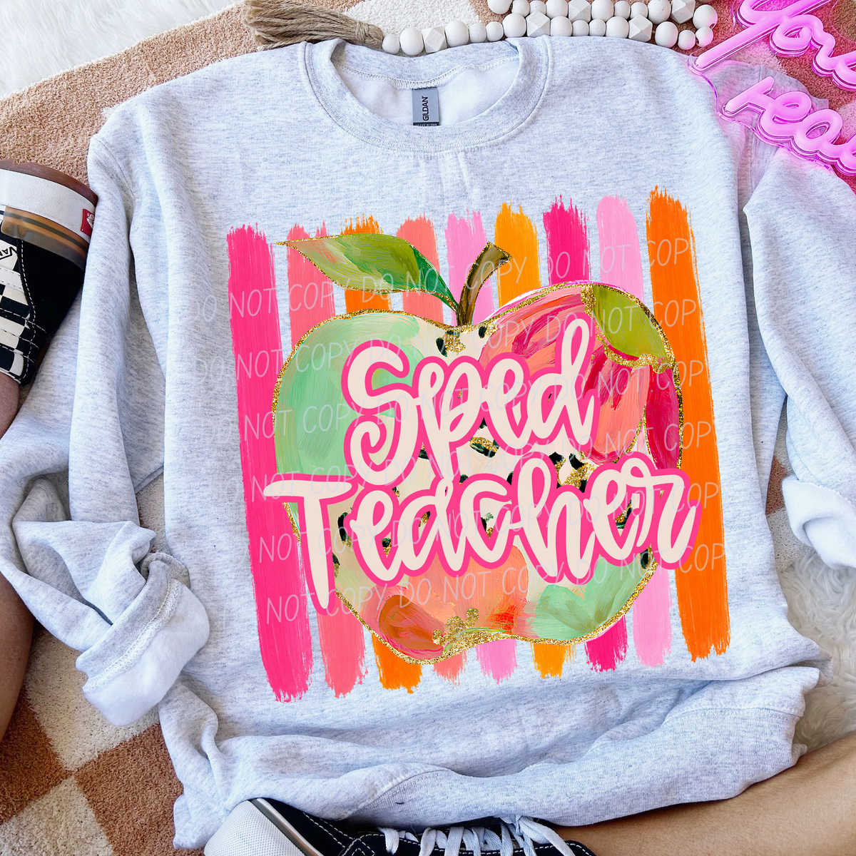 sped teacher diff print apple with stripes (city) DTF transfer