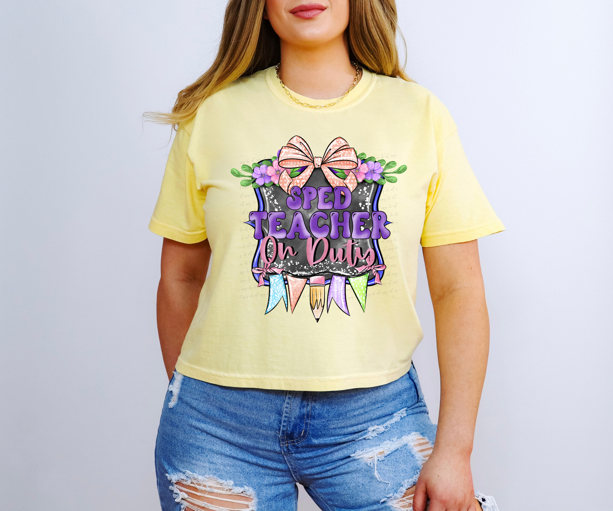 SPED Teacher On Duty Purple Frame with Bow and Pencil 115940 DTF Transfer
