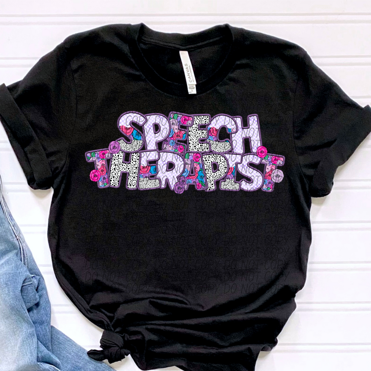Speech Therapist Floral Purple Checkered (CITY) DTF transfer