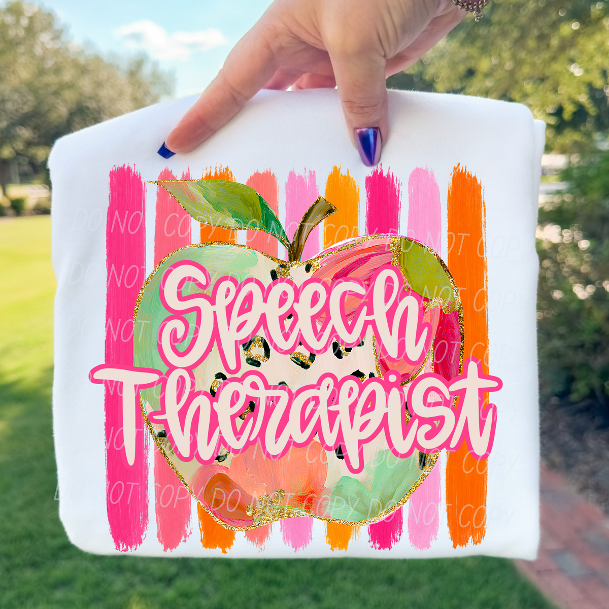 Speech Therapist apple with stripes (City) DTF transfer)