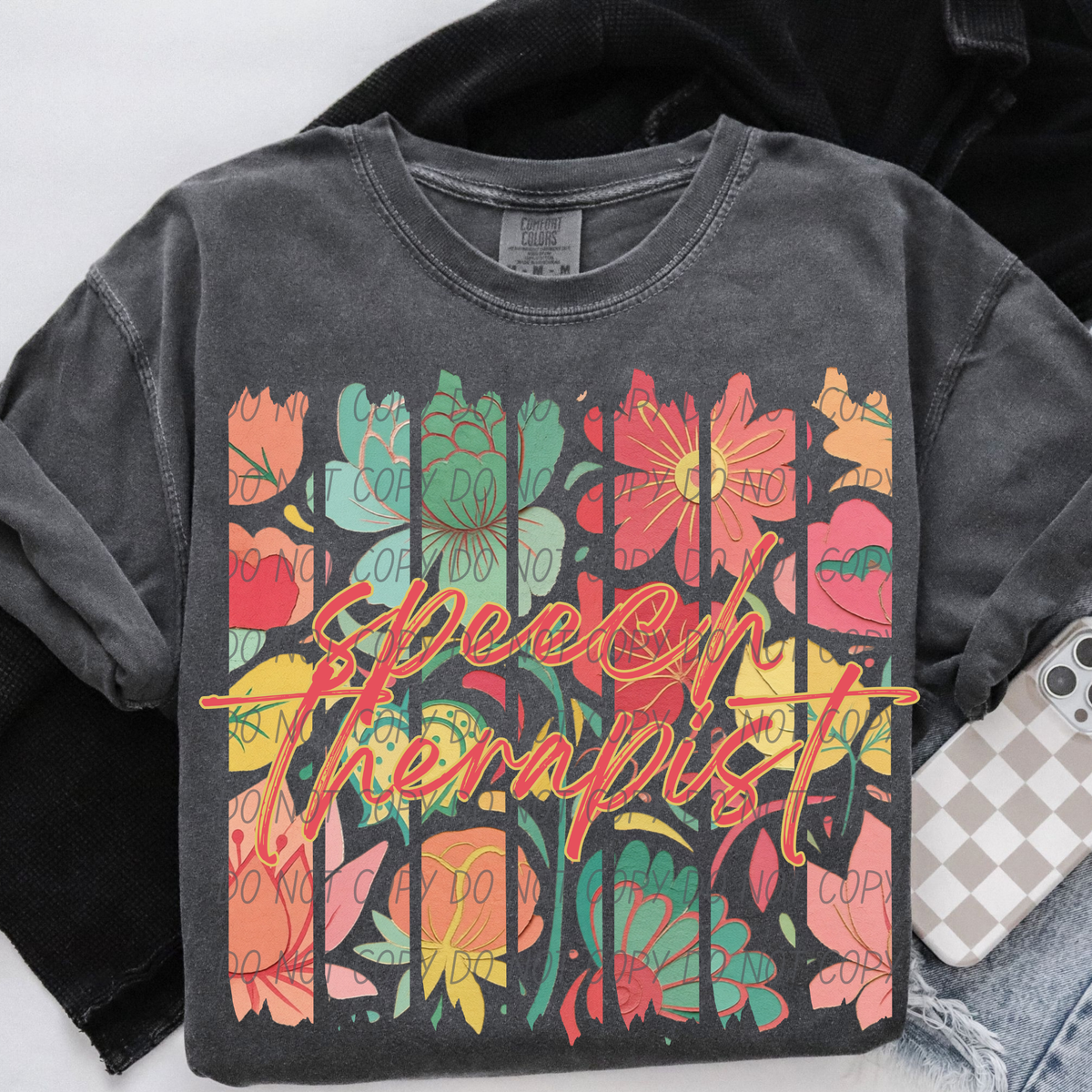 speech therapist boho floral (city) DTF transfer