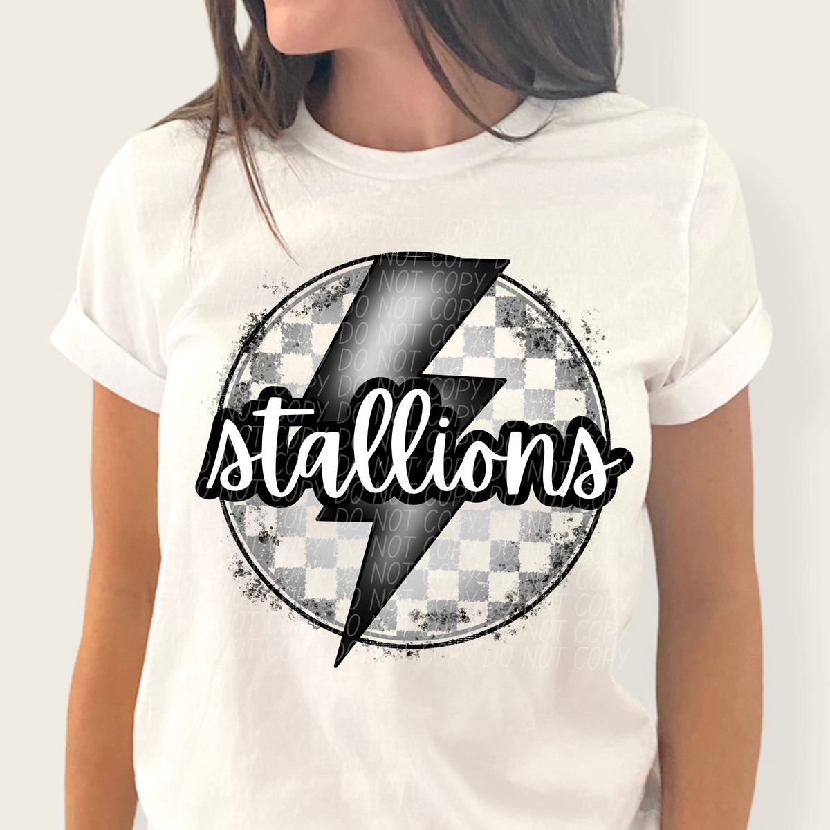 Stallions grey/silver lightning bolt circle CITY DTF transfer