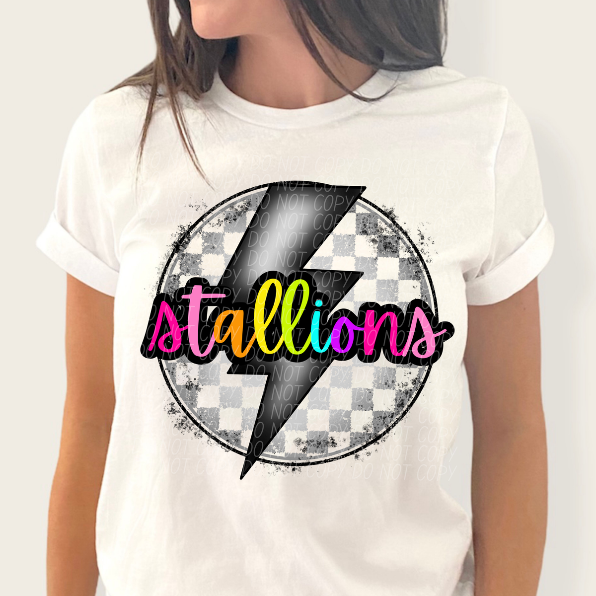 Stallions BRIGHT COLORS FONT lightning bolt circle CITY DTF transfer