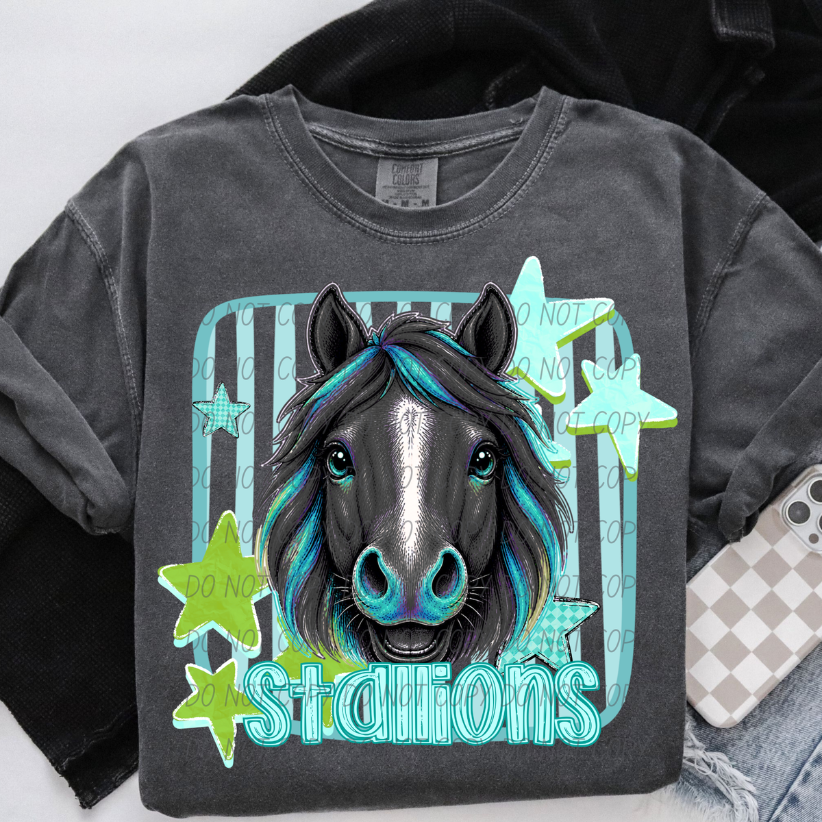stallions blue stars and stripes blue font (CITY) DTF Transfer