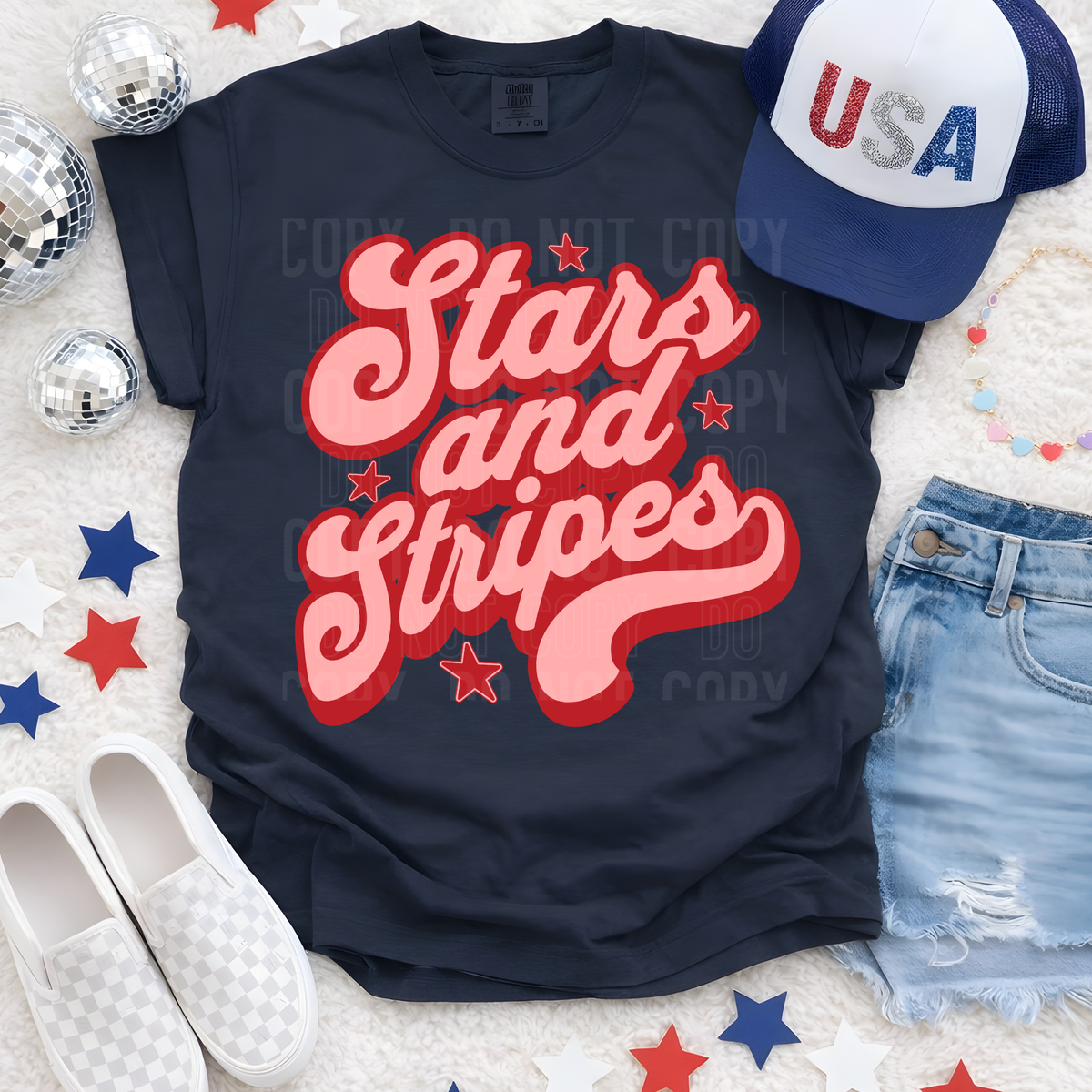 Stars and stripes retro RED with stars (SBB) DTF Transfer
