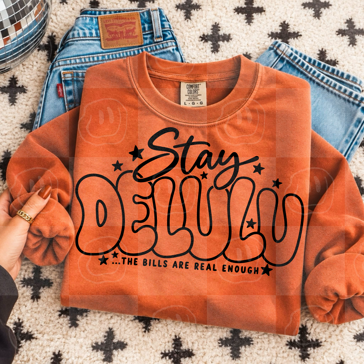 Stay delulu the bills are real enough black bubble letters (Unhinged) DTF Transfer