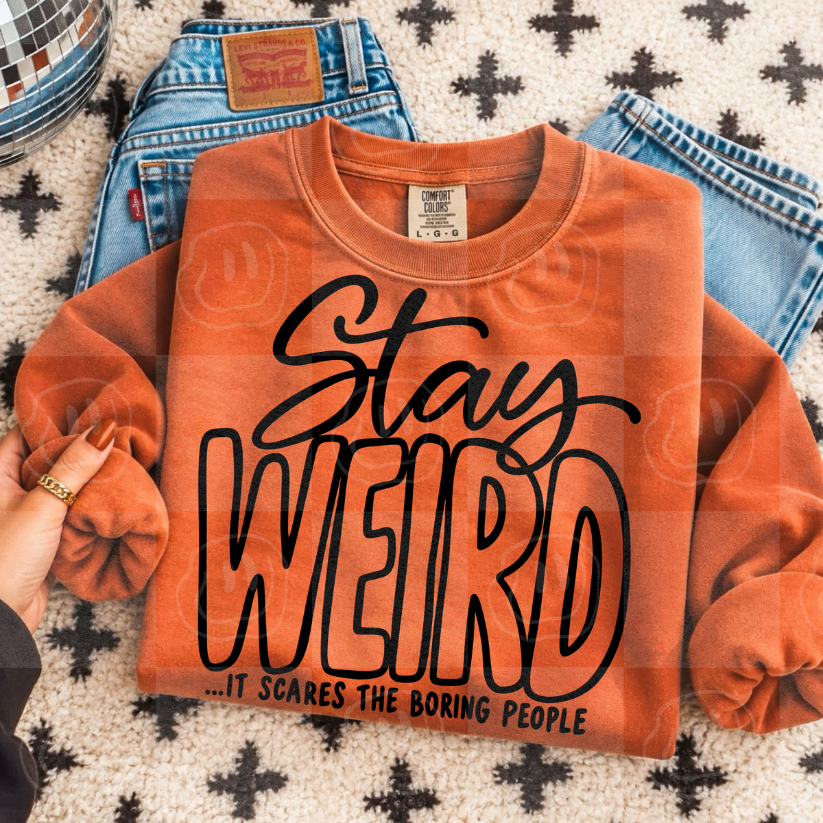 Stay weird it scares the boring people black bubble letters (Unhinged) DTF Transfer