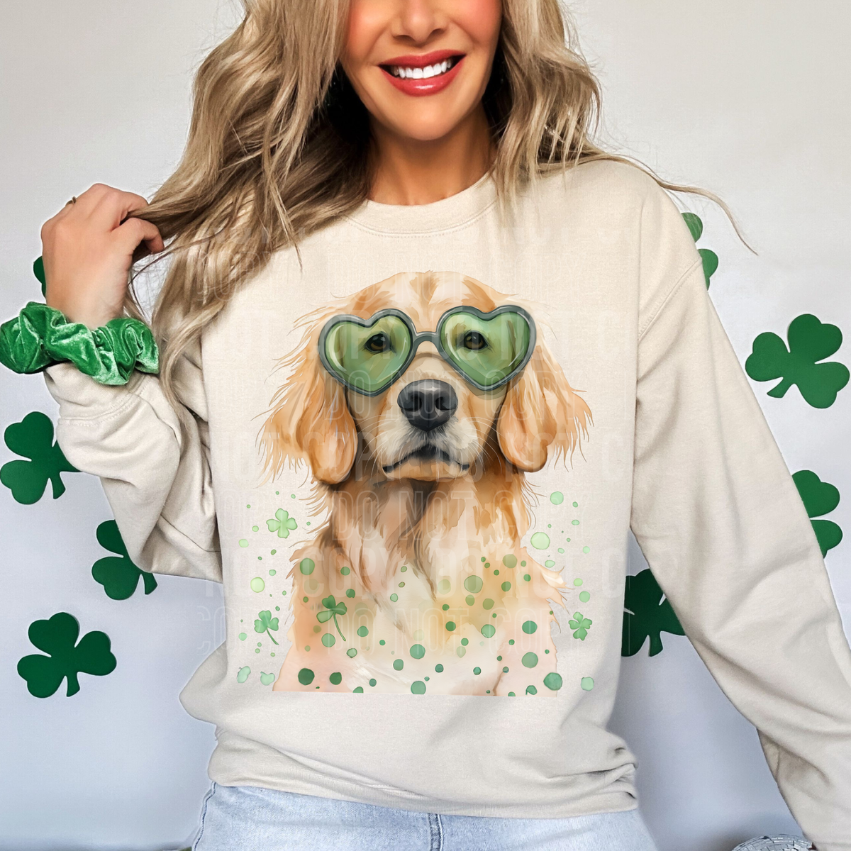 St. Patrick's Day golden retriever heart glasses (SBB) DTF transfer