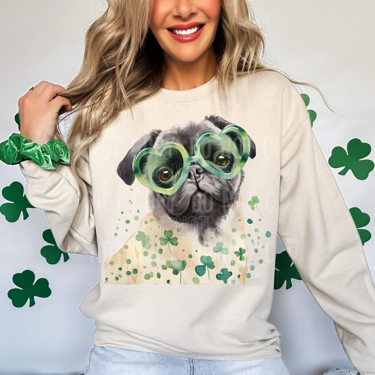 St. Patrick's Day pug heart glasses (SBB) DTF transfer