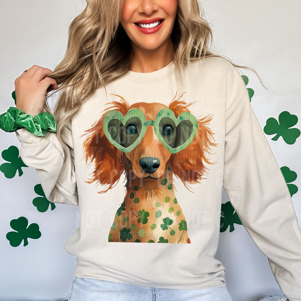 St. Patrick's Day dachshund heart glasses (SBB) DTF transfer