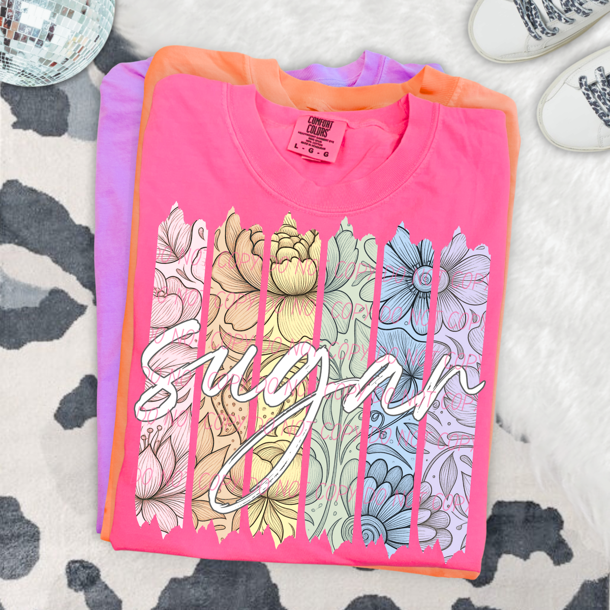 sugar 2 rainbow floral paint stripes (city) DTF Transfer