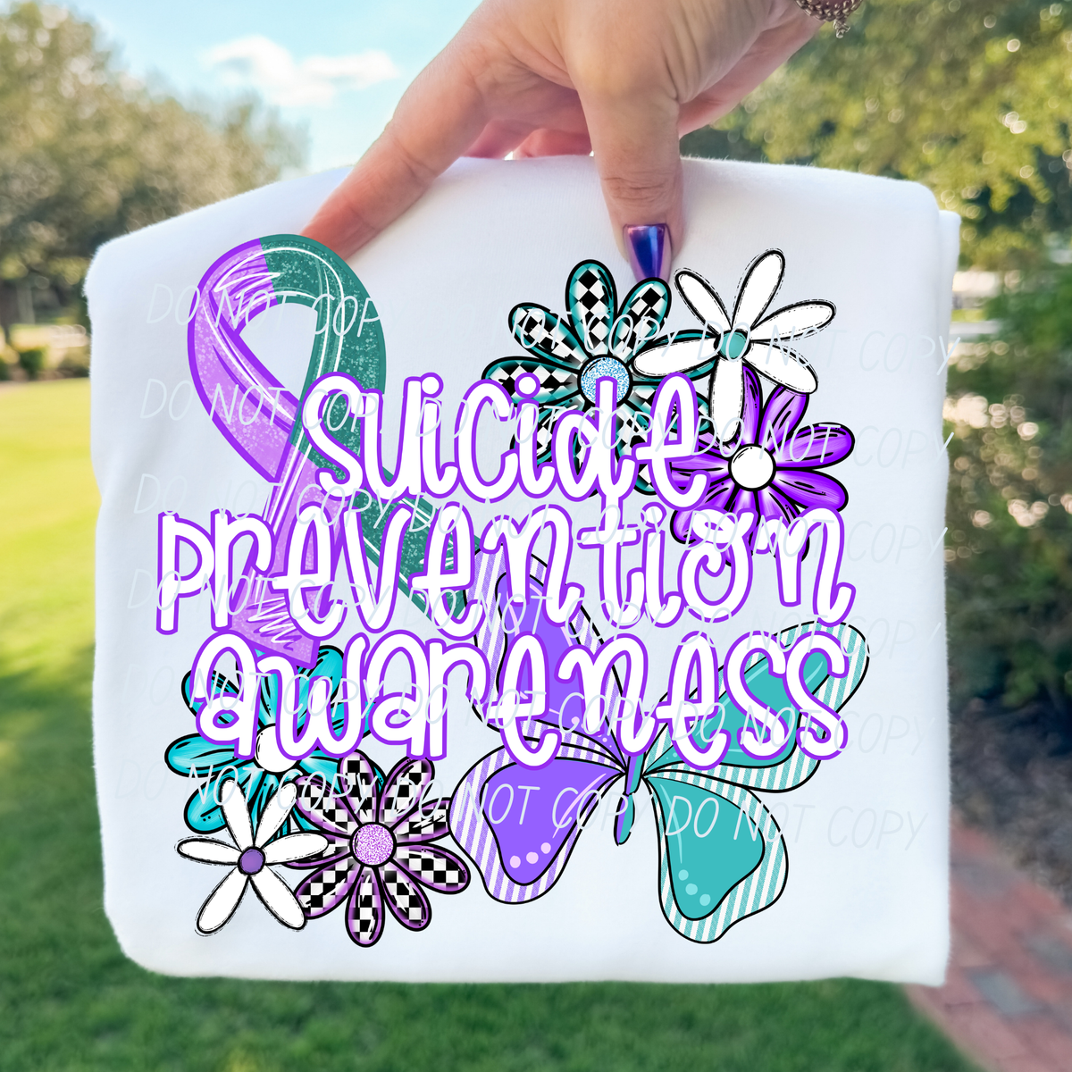 Suicide prevention awareness with ribbon and butterfly (CITY) DTF Transfer
