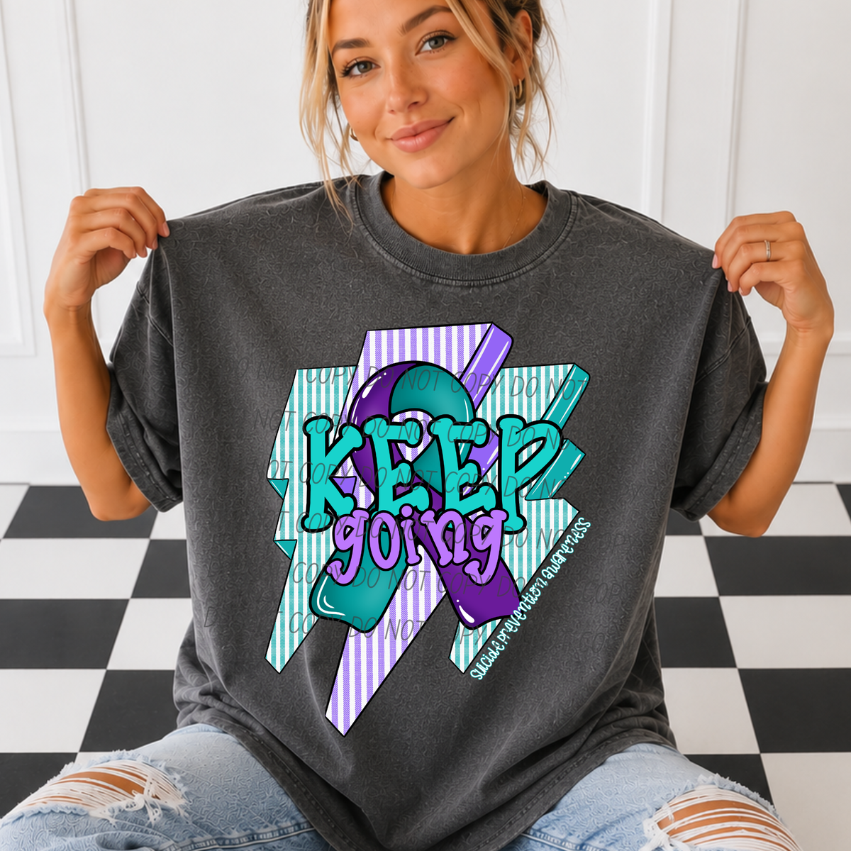 Keep going-lighting bolts and ribbon (CITY) DTF Transfer