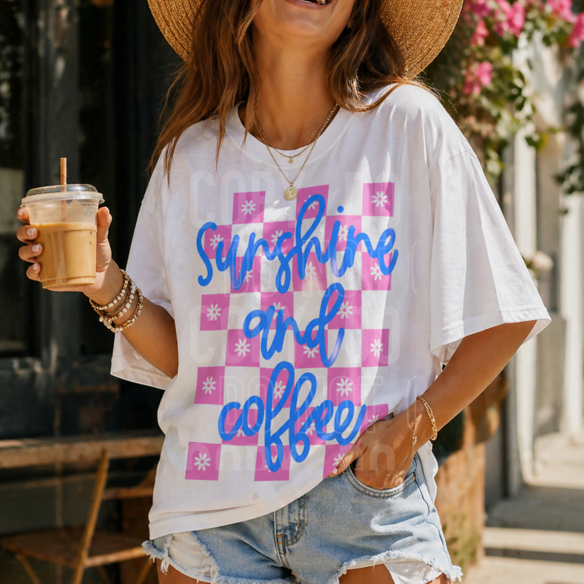 Sunshine and coffee pink checkered (SBB) DTF Transfer