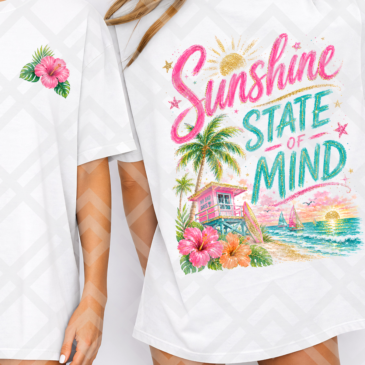 Sunshine state of mind PINK AND BLUE (FRONT ONLY) (Parker) DTF Transfer