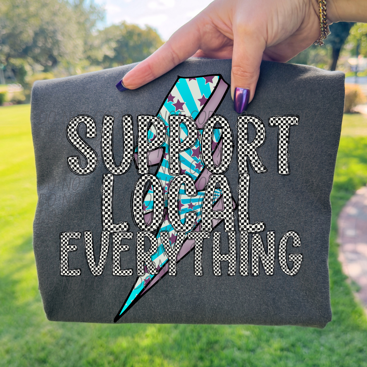Support local everything BLUE strips lightning bolt (City) DTF Transfer