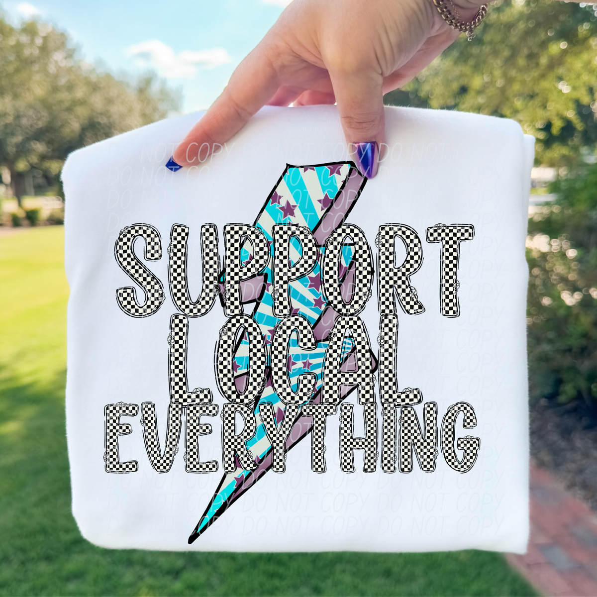 Support local everything BLUE strips lightning bolt (City) DTF Transfer