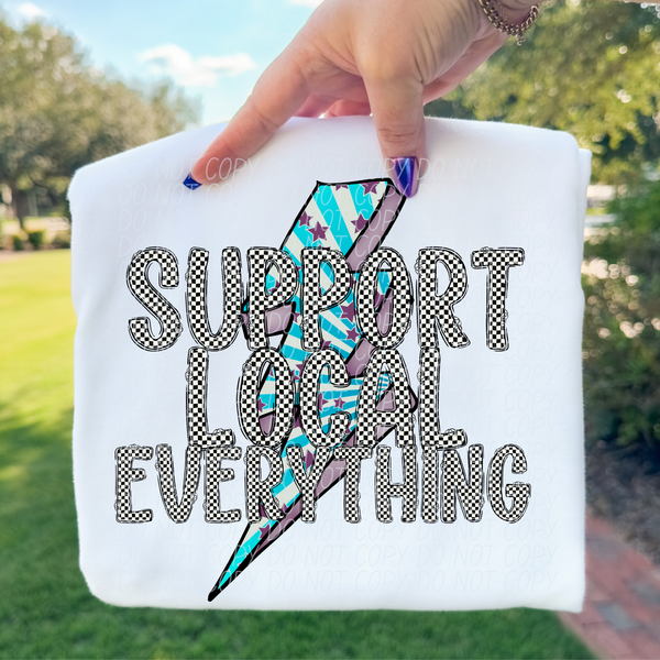 Support local everything BLUE strips lightning bolt (City) DTF Transfer