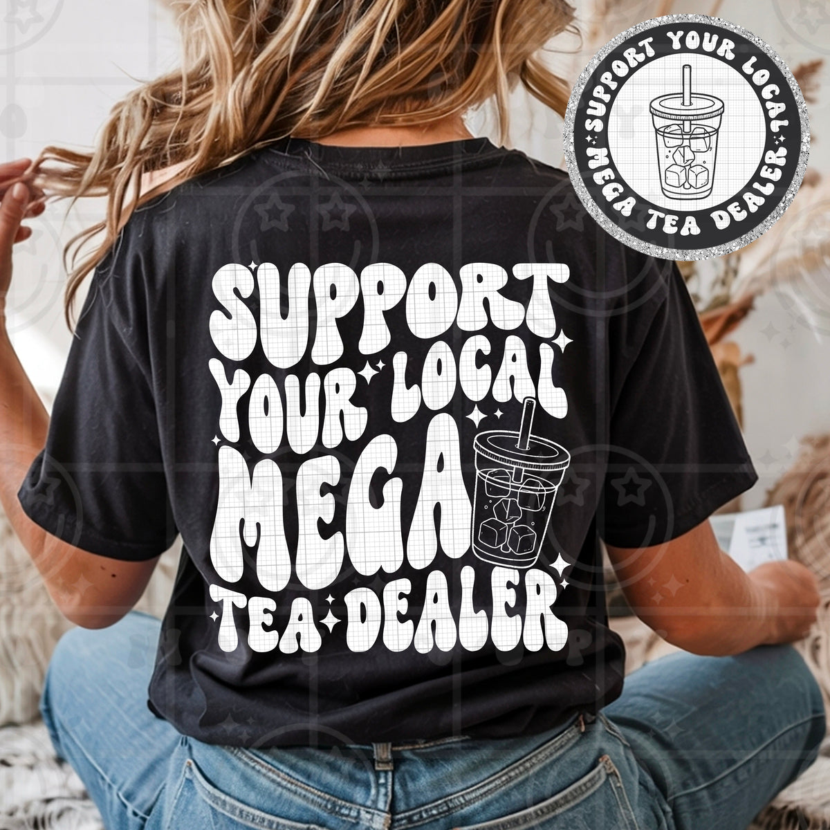 Support your local tea dealer WHITE (POCKET ONLY) (HW) DTF Transfer