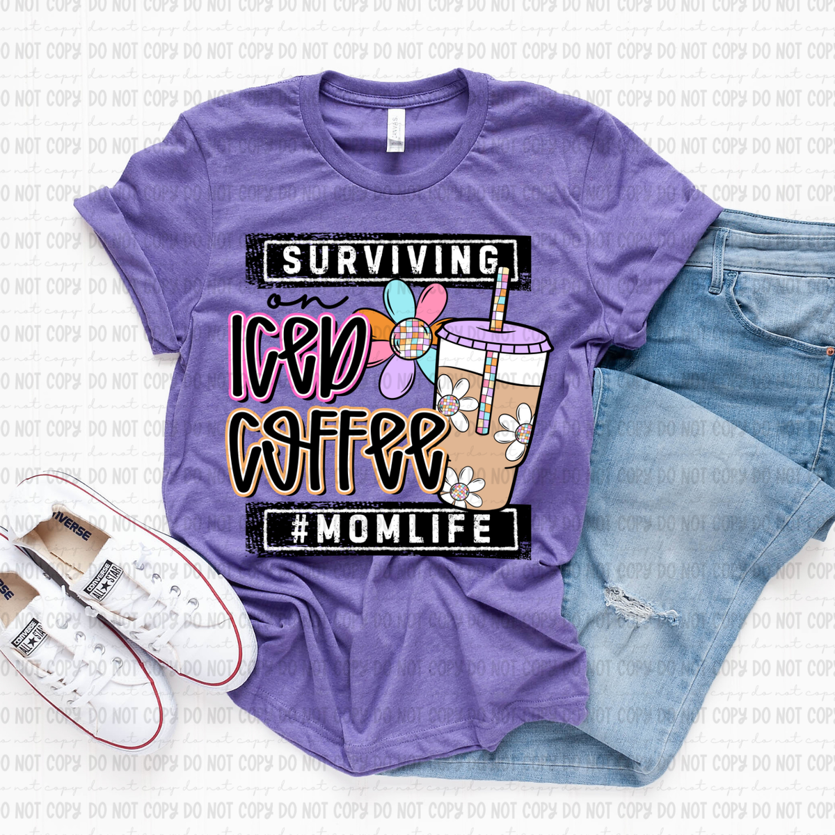 Surviving on iced coffee flower mom life (Revel) DTF Transfer