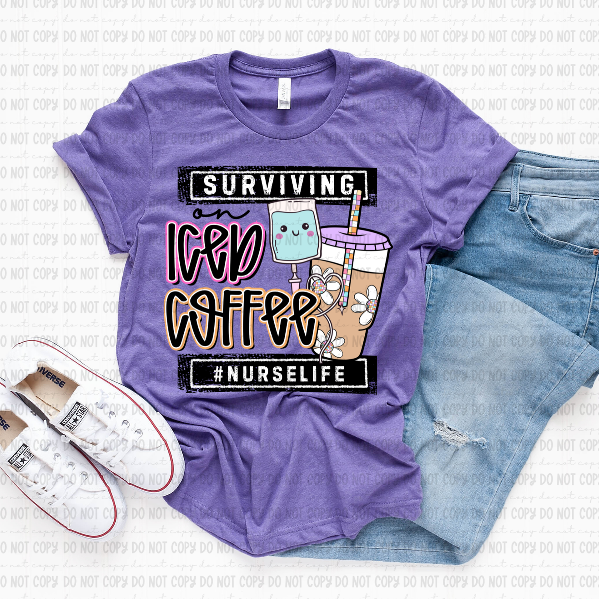 Surviving on iced coffee nurse life (Revel) DTF Transfer